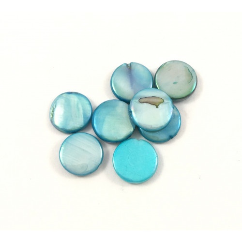 Billes ronde plat 10 mm mother-of-pearl coquillage turquoise